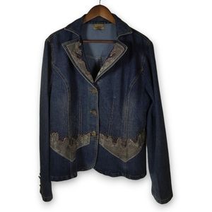 Midnight Velvet Lace Embellished Blue Jean Jacket